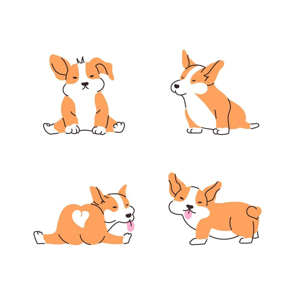 lindo conjunto de cachorrinhos corgi. coleção de ilustrações engraçadas de cães em poses diferentes. vetor