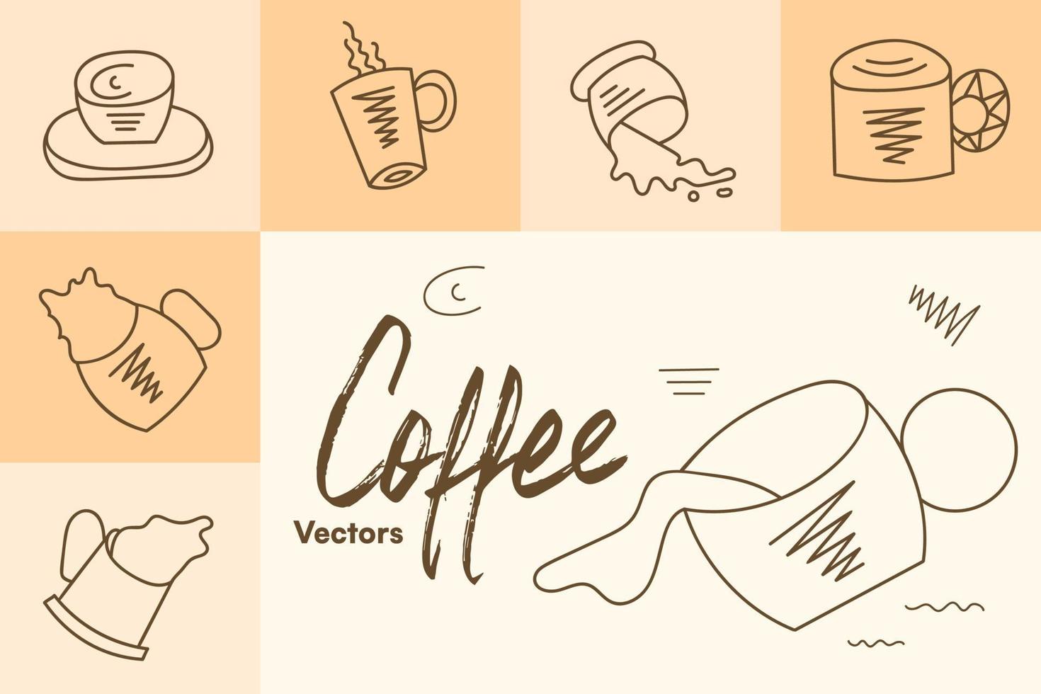 xícara de café vetor quente desenho à mão pacote de objetos gráficos