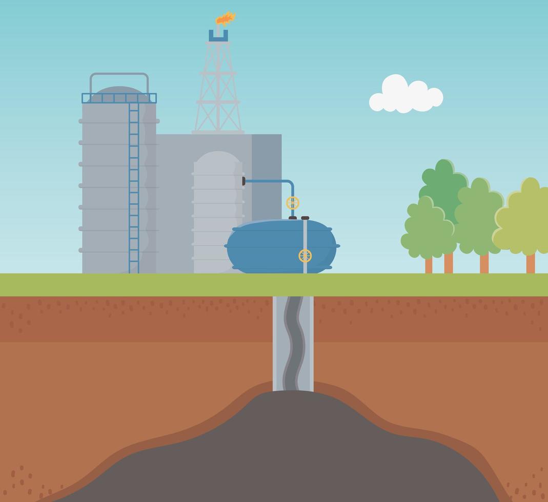 indústria petroquímica processo de exploração fracking vetor