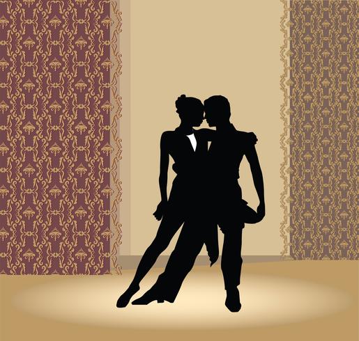 Cartaz do clube de dança. Casal dançando. Lindas dançarinas executam tango. vetor