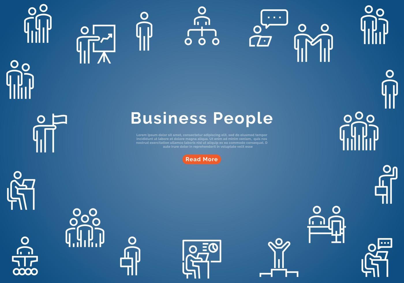banner de equipe de pessoas de negócios com ícones de linha sobre fundo azul. ilustração vetorial de design minimalista vetor