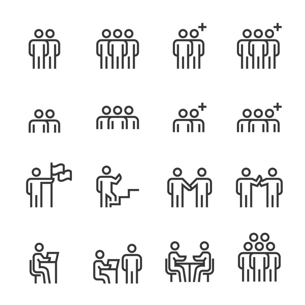 ícones de pessoas, equipe de grupo de trabalho de pessoa, conjunto simples de design perfeito de símbolo para uso no relatório de logotipo de infográficos do site, ilustração vetorial de ícone de linha vetor