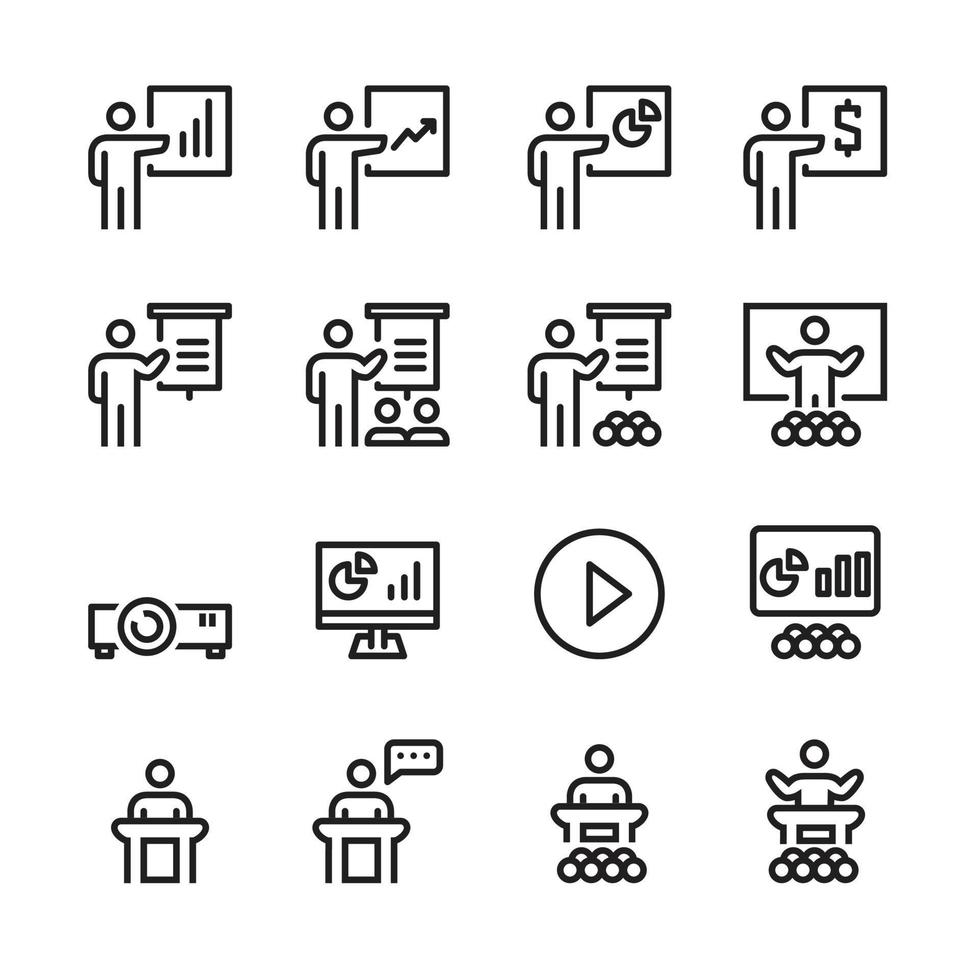 ícones de treinamento de negócios, conjunto simples de design perfeito de símbolo para uso no relatório de logotipo de infográficos do site, ilustração vetorial de ícone de linha vetor