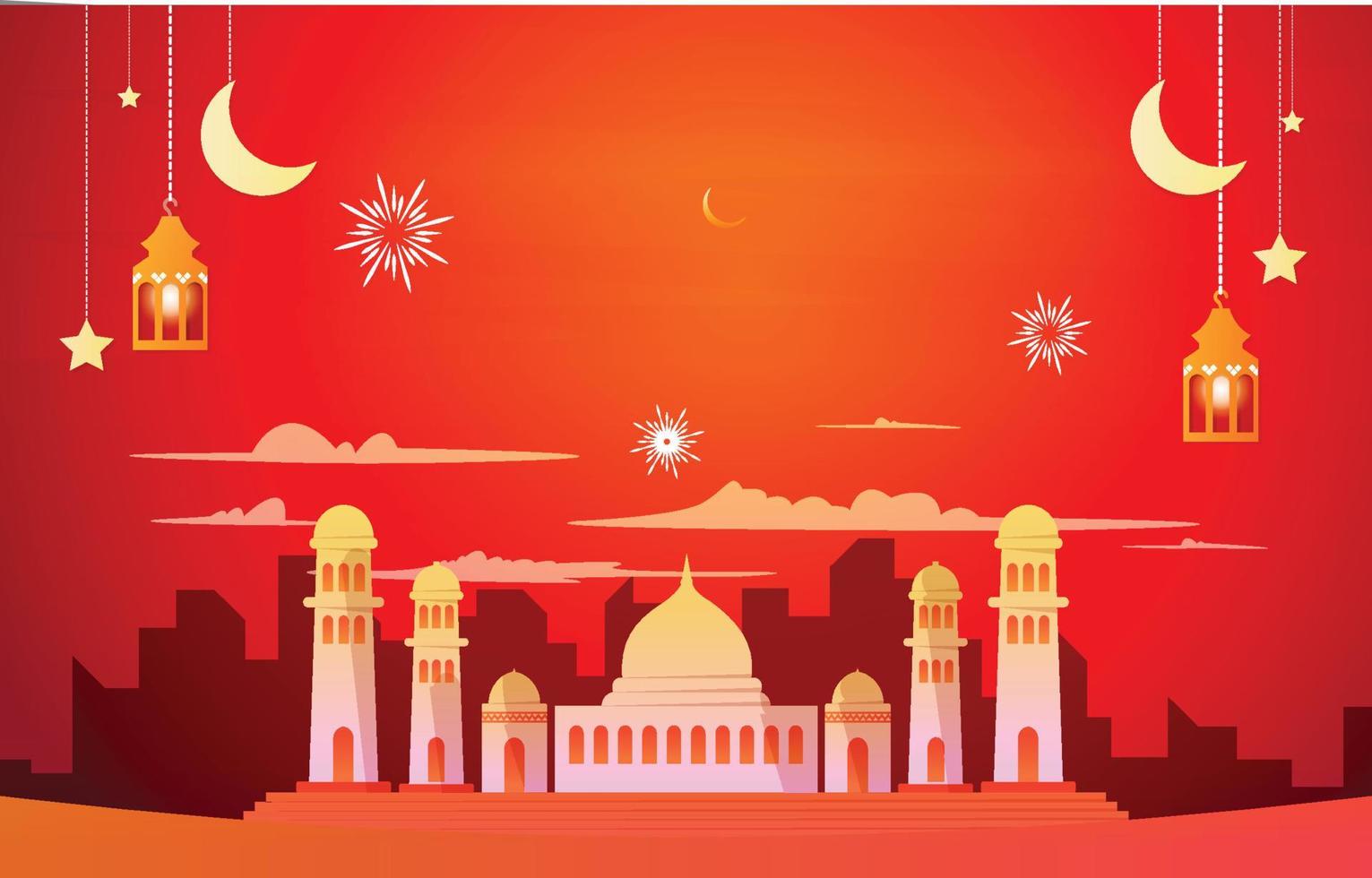 bela noite eid mubarak ramadan kareem ilustração de celebração islâmica vetor