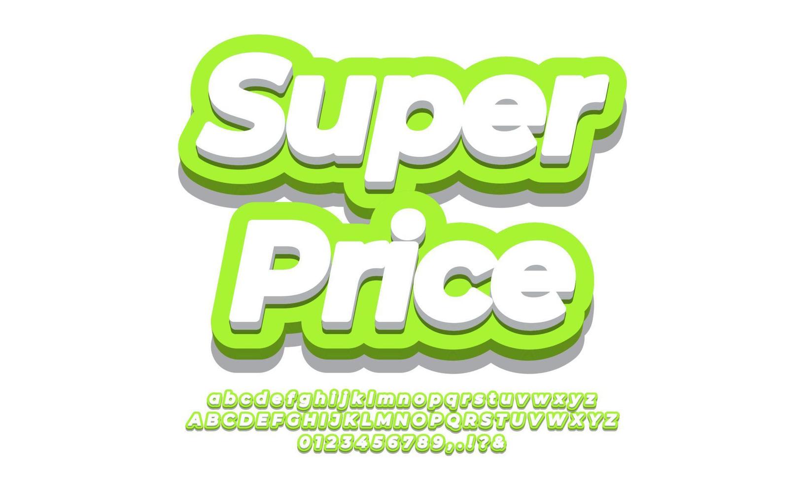 texto de promoção de desconto de venda super preço 3d verde vetor