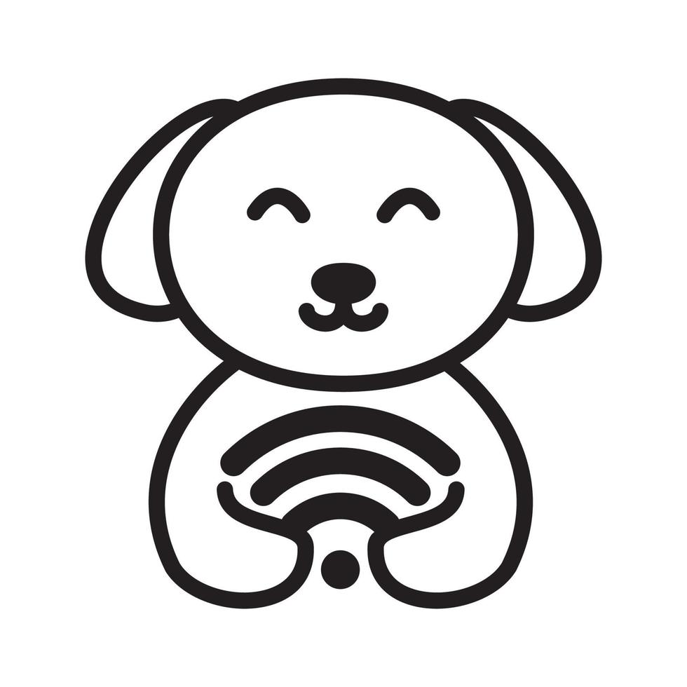 cão com design de ícone de vetor de logotipo de linhas wifi