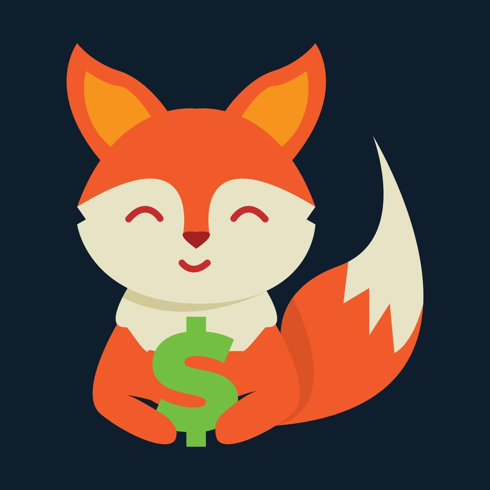raposa animal com design de ícone de vetor de logotipo fofo de dinheiro