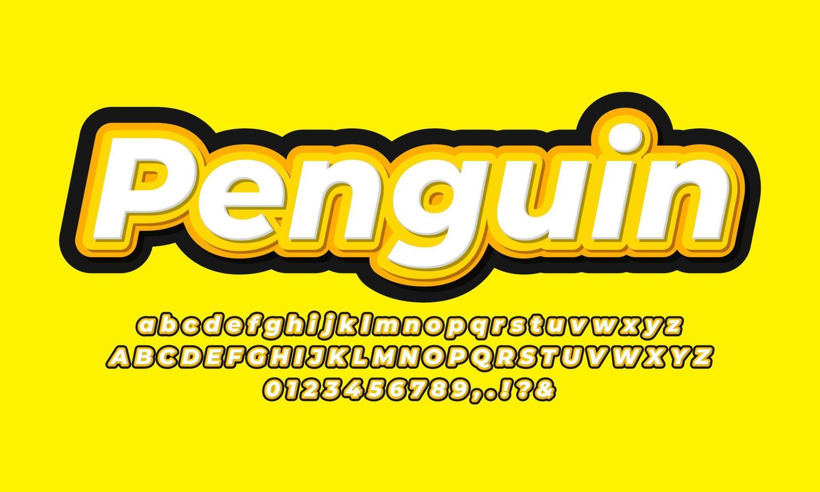 design de efeito de texto de pinguim fofo vetor