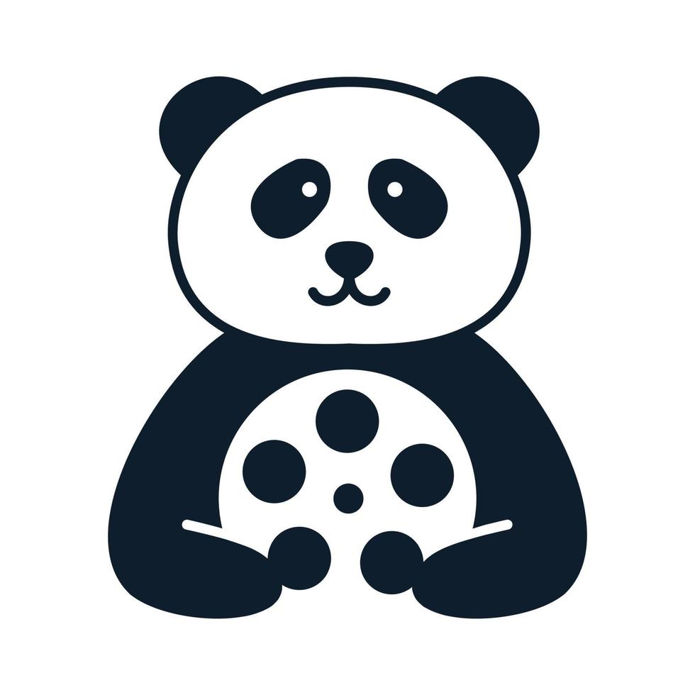 animal panda feliz fofo com design de ícone de vetor de logotipo de filme