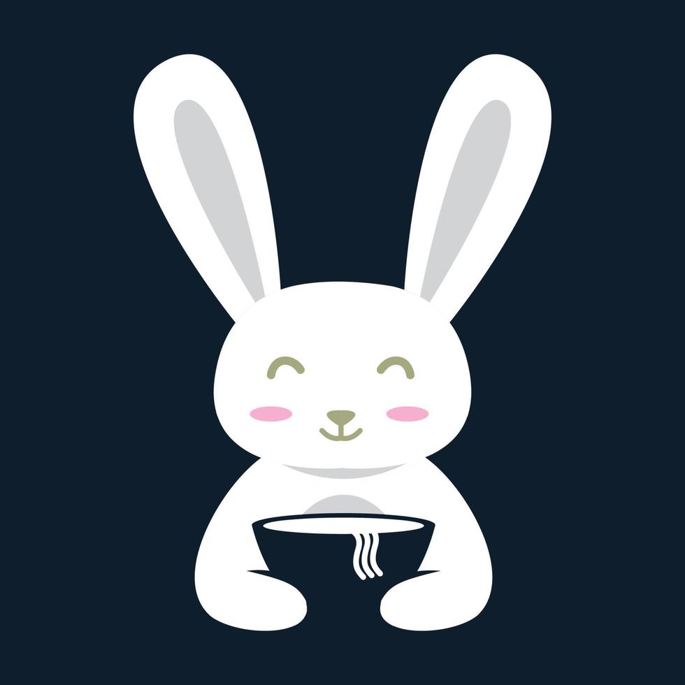 coelho de animais de estimação com design de ícone de vetor de logotipo bonito de tigela