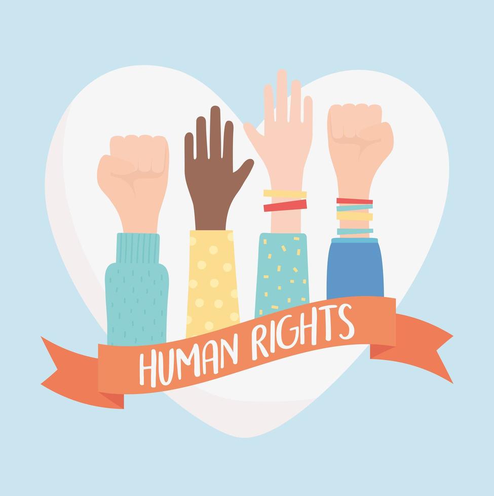 direitos humanos, mãos levantadas no punho gesto mais forte vetor