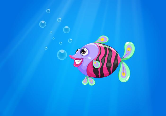 Um peixe colorido sorrindo sob o mar vetor