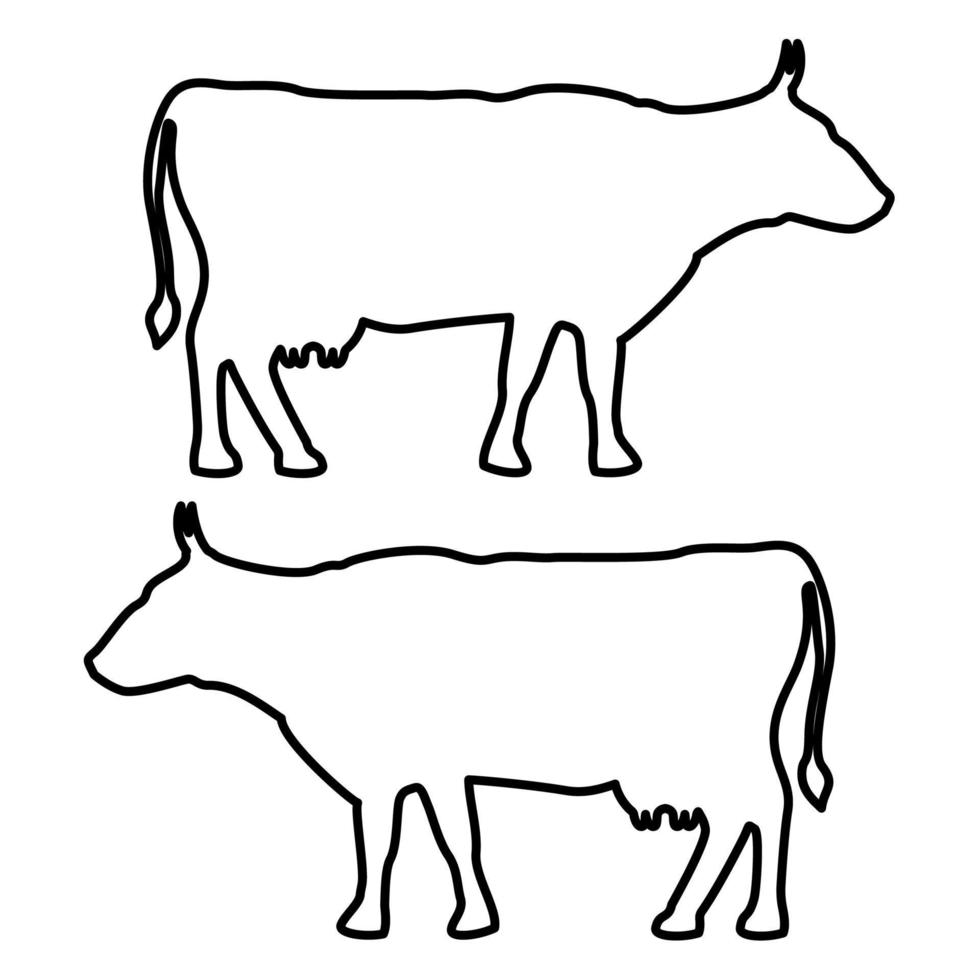 conjunto de vaca ilustração vetorial de cor preta vermelha contorno de imagem de contorno estilo plano vetor