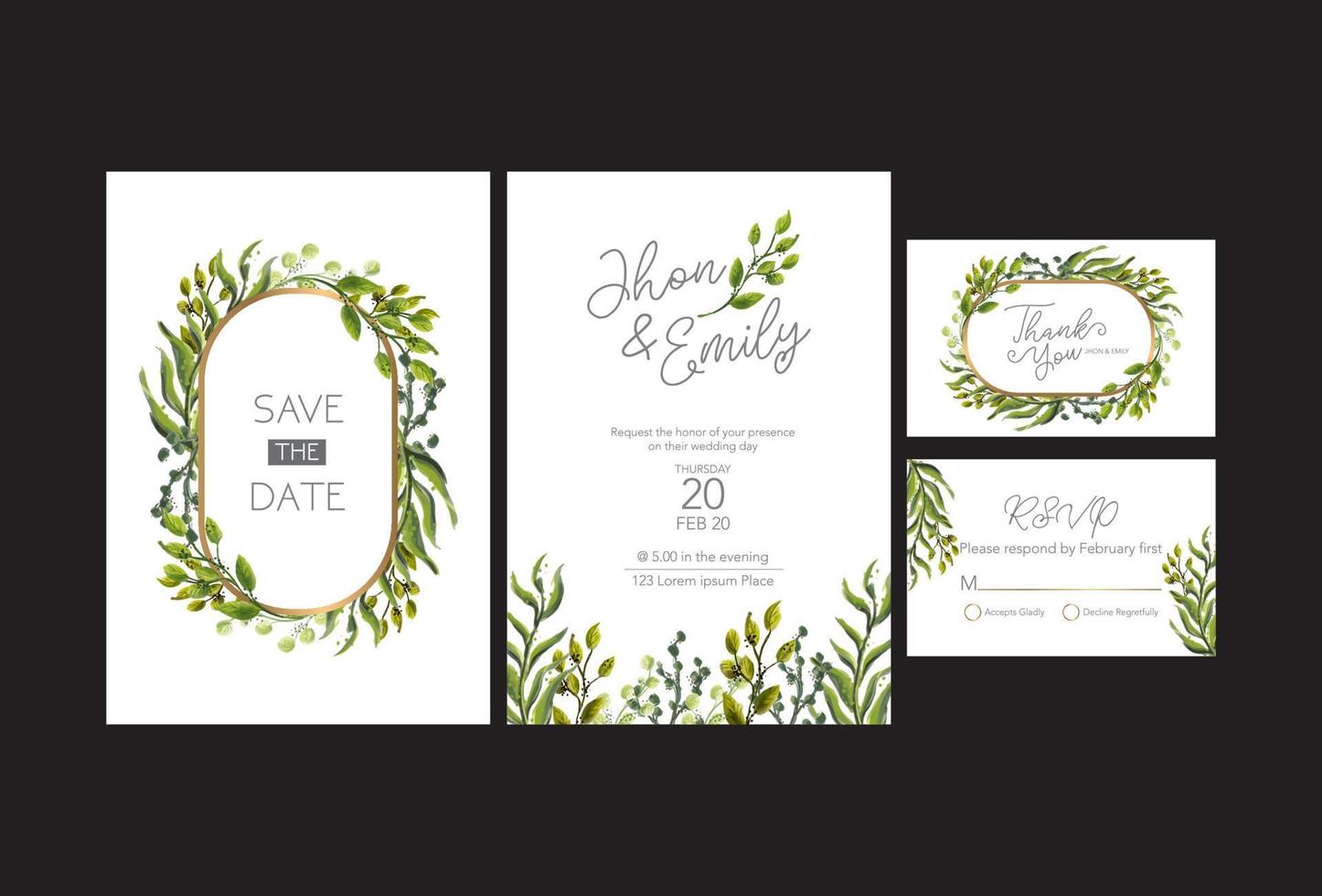 design de modelo de cartão de convite de casamento minimalista botânico, folhas de palmeira em branco. vetor