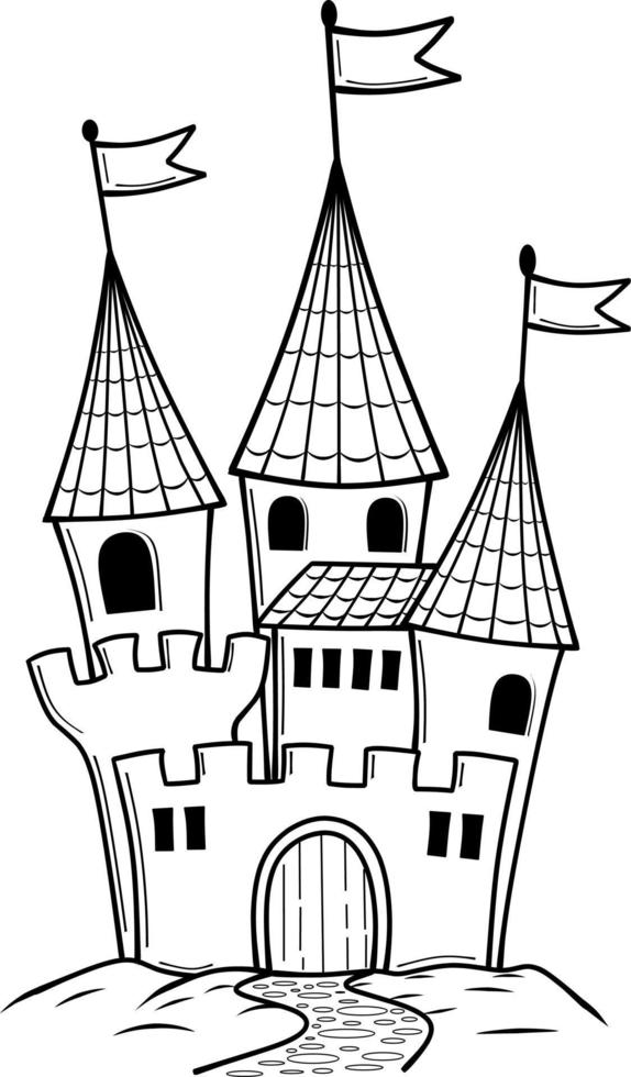 castelos de desenhos animados para livro de colorir isolado fundo branco vetor