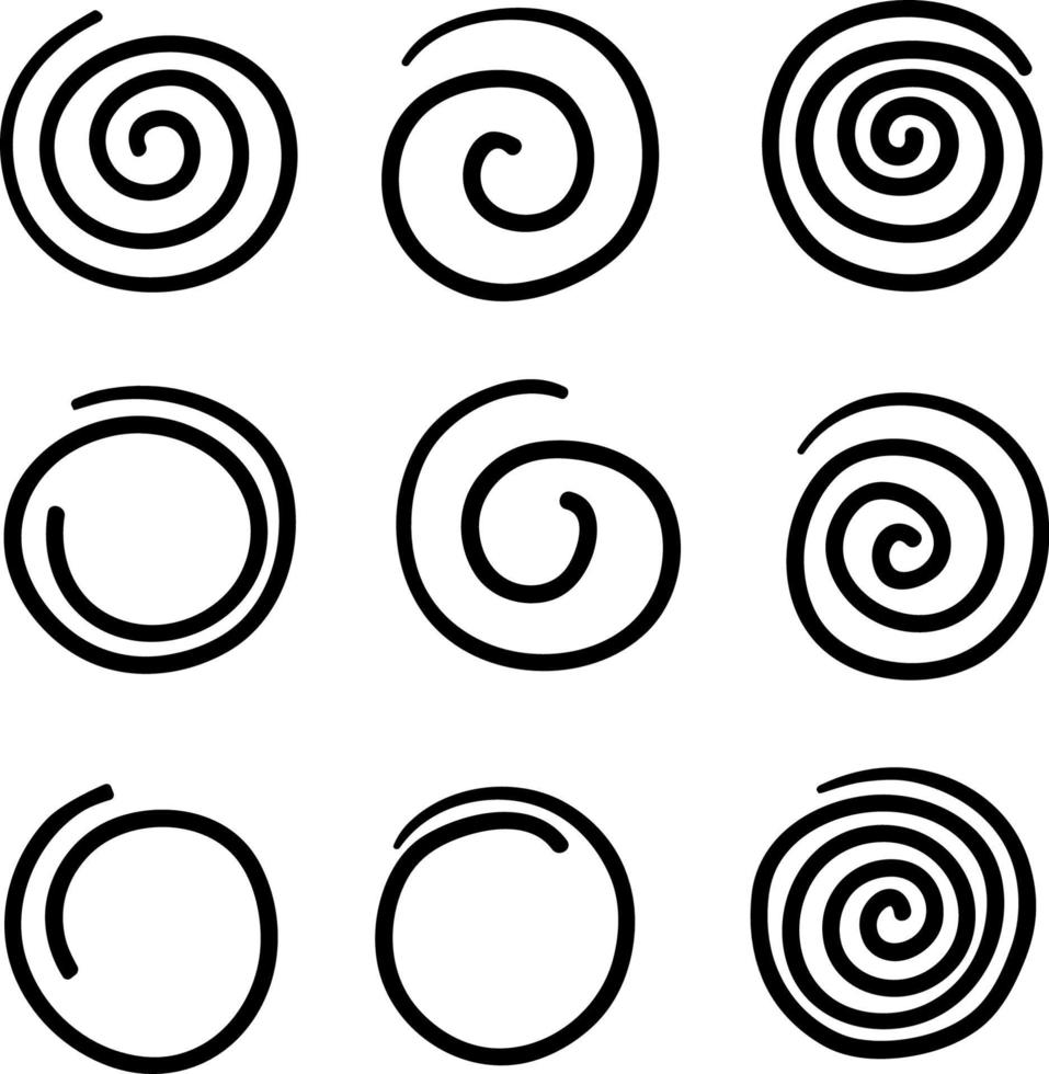 coleção de vetor de ilustração espiral doodle isolado