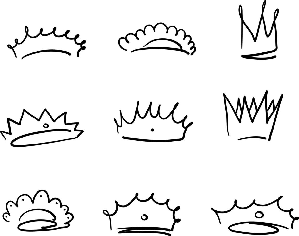 Doodle desenhado à mão coroa rainha real princesa logotipo ícone de graffiti com fundo isolado estilo cartoon vetor