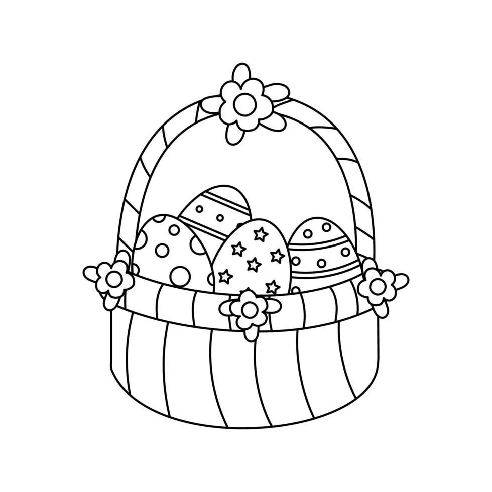 ilustração em vetor de cesta de páscoa em estilo doodle isolado.