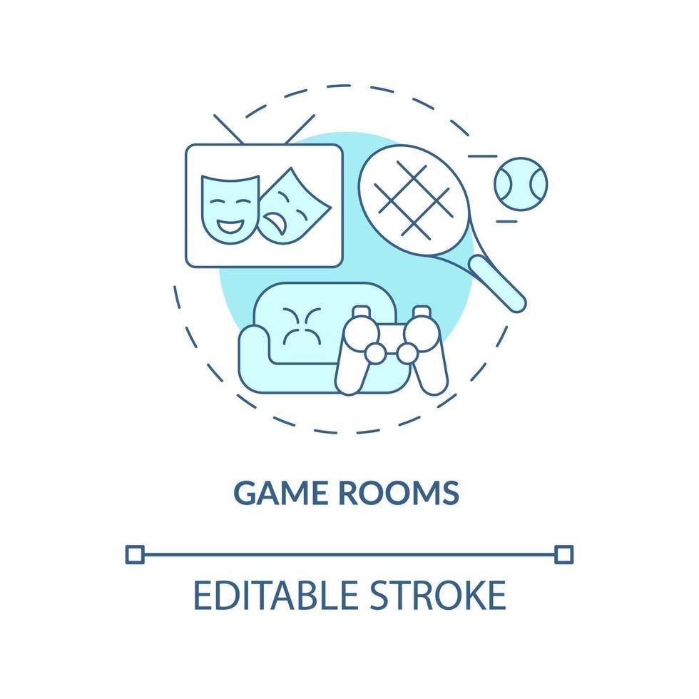 ícone de conceito de configuração de arcade. tabuleiro e área de jogos virtuais. trabalho sala de jogos idéia abstrata ilustração de linha fina. desenho de contorno isolado. traço editável. roboto-medium, inúmeras fontes pró-negrito usadas vetor