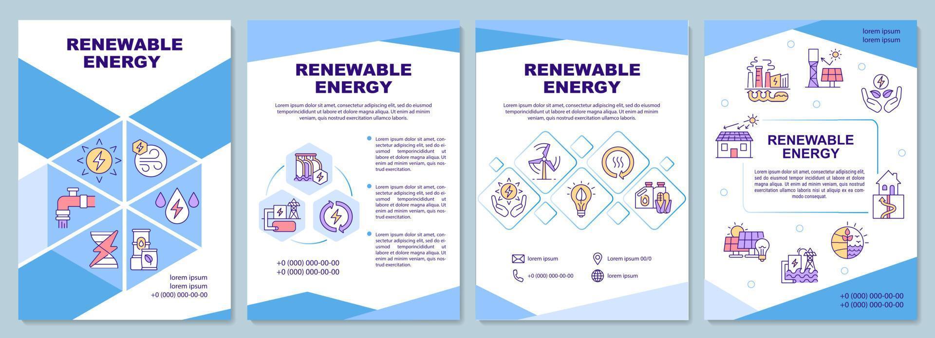 modelo de folheto de energia renovável. energia limpa. design de impressão de livreto com ícones lineares. layouts vetoriais para apresentação, relatórios anuais, propaganda. arial-black, inúmeras fontes pró-regulares usadas vetor