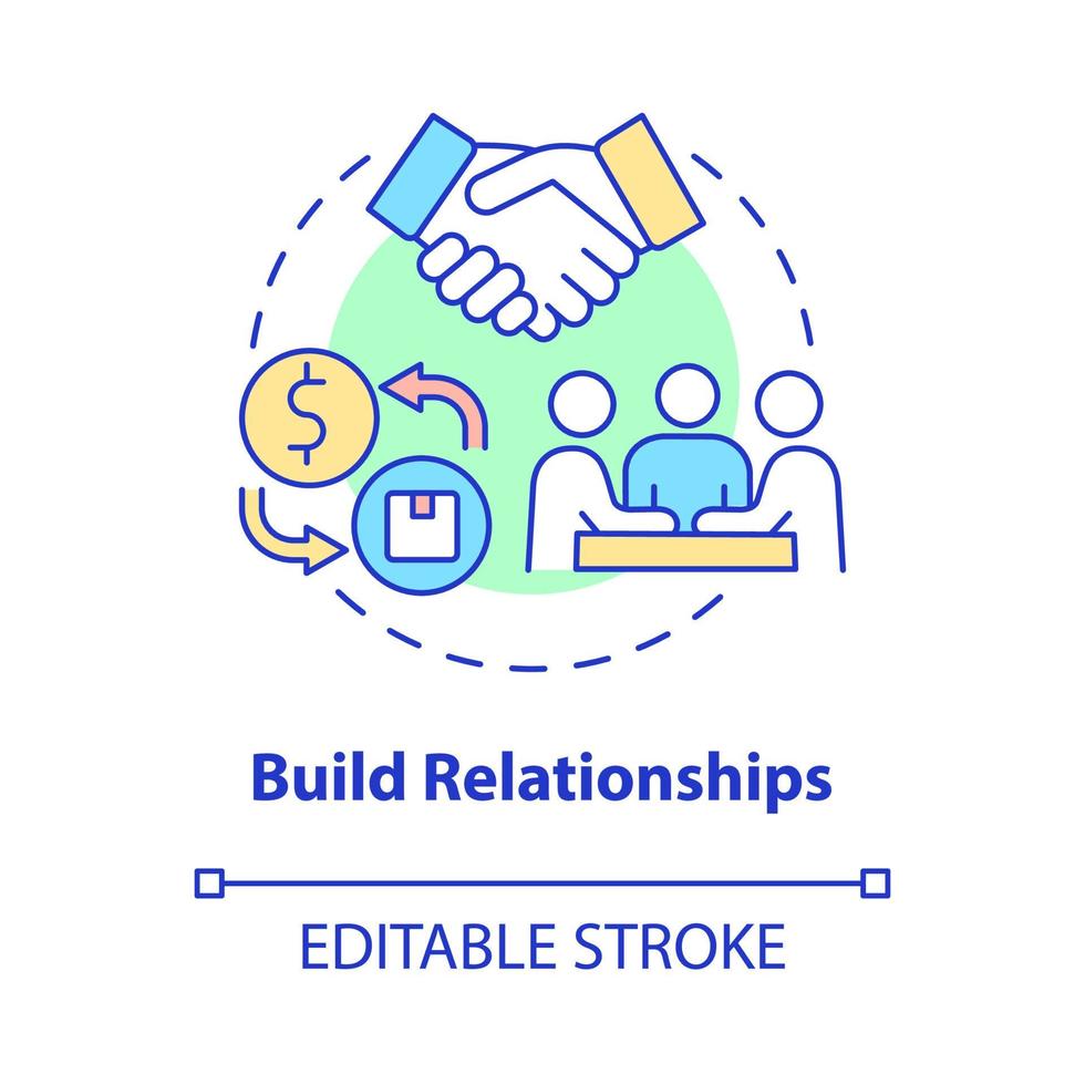 construir o ícone do conceito de relacionamento. iniciando o negócio de distribuição. selecione a ilustração de linha fina de idéia abstrata de parceiros comerciais. desenho de cor de contorno isolado de vetor. traço editável vetor