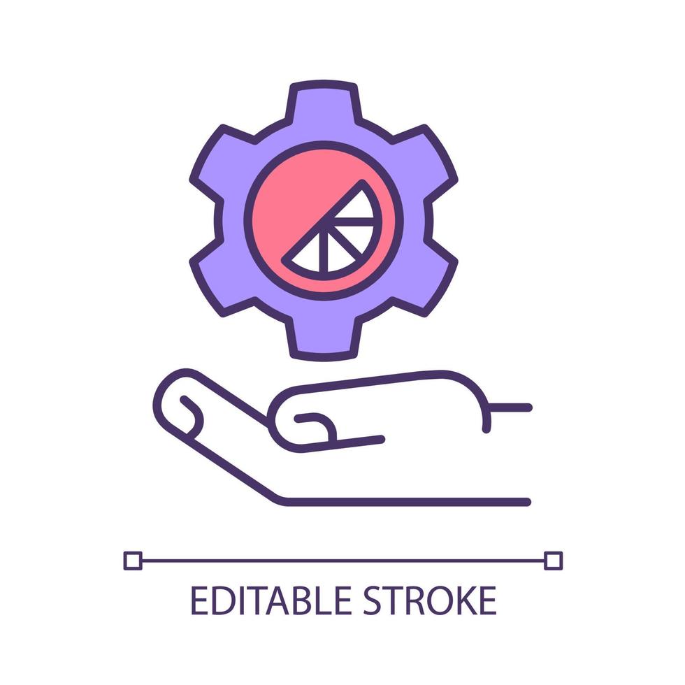 ícone de cor rgb da promessa da marca. valor do negócio. trabalho eficiente de estratégia de marketing. desenvolvimento de sistemas, desempenho de software. ilustração vetorial isolado. desenho de linha preenchido simples. traço editável vetor