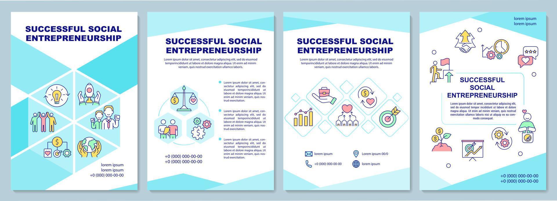 modelo de folheto de empreendedorismo social bem-sucedido. folheto, livreto, impressão de folheto, design de capa com ícones lineares. layouts vetoriais para apresentação, relatórios anuais, páginas de anúncios vetor