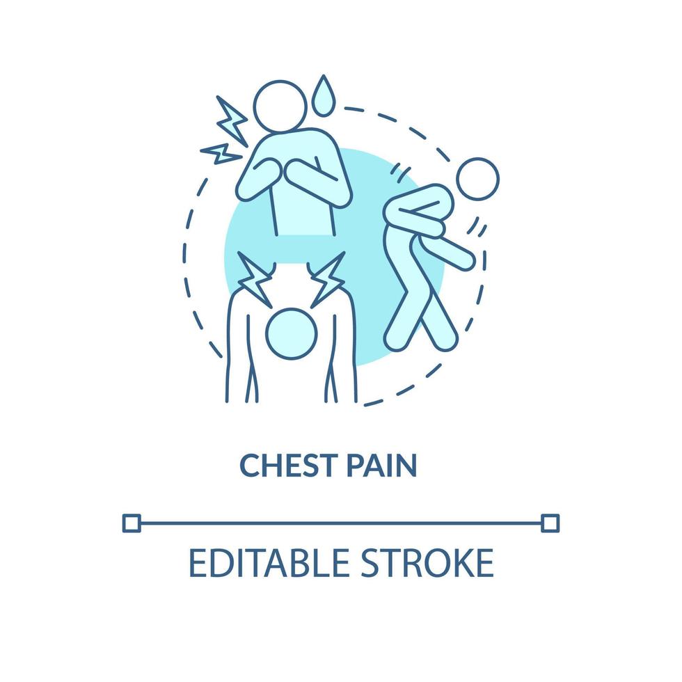 ícone de conceito azul de dor no peito. ilustração de linha fina de ideia abstrata de sintoma de pneumonia. sensação de facada. experimentando uma dor aguda. desenho de cor de contorno isolado de vetor. traço editável vetor