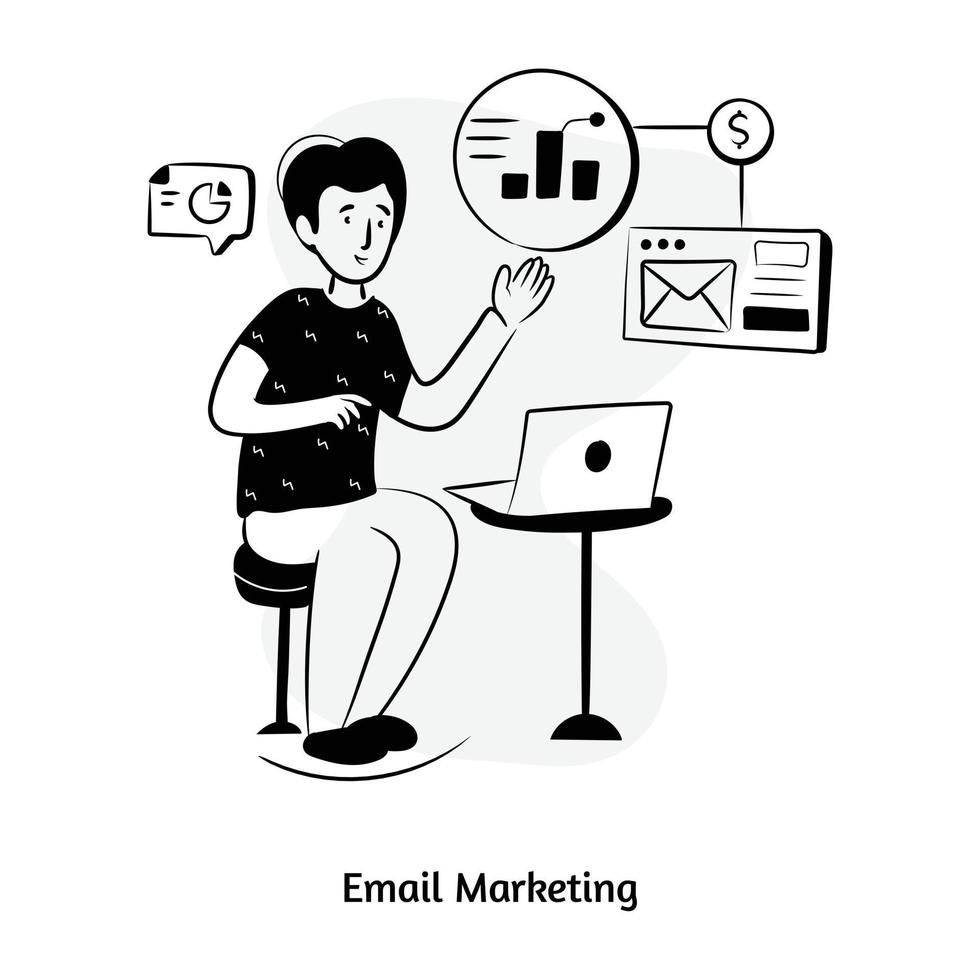 negócios online, ilustração desenhada à mão de e-mail marketing vetor