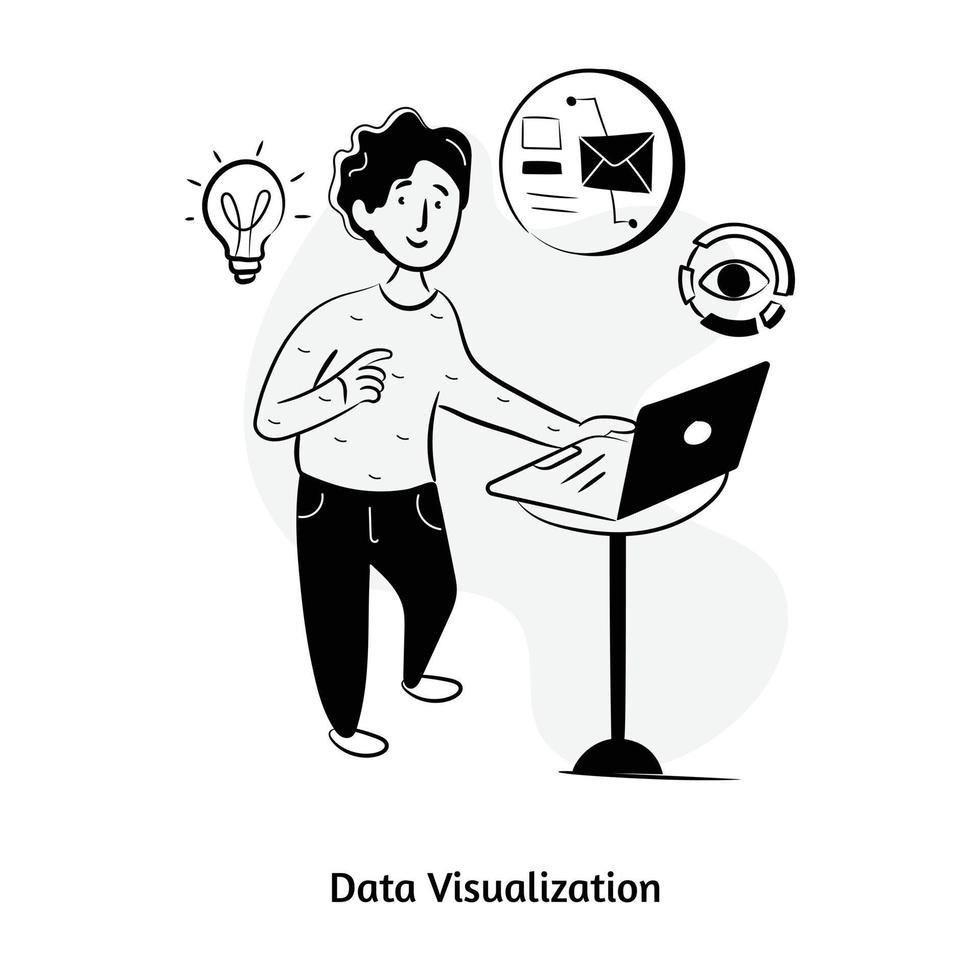 olho dentro do gráfico de pizza, conceito de visualização de dados, ilustração desenhada à mão vetor