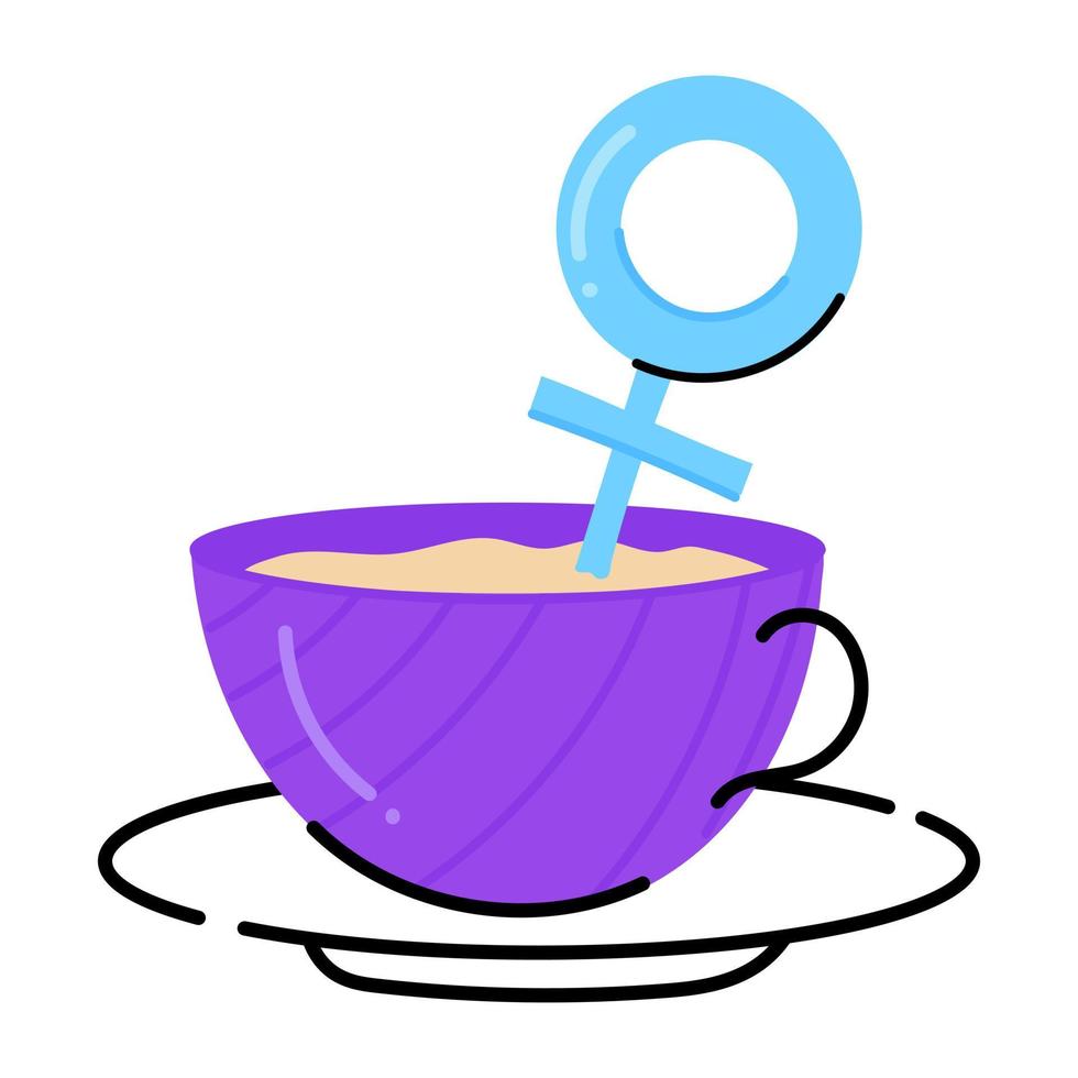 xícara de chá com sinal de gênero feminino, ícone plano de chá feminista vetor