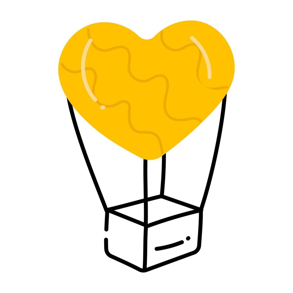 balão de ar quente em forma de coração, ícone plano de balonismo romântico vetor