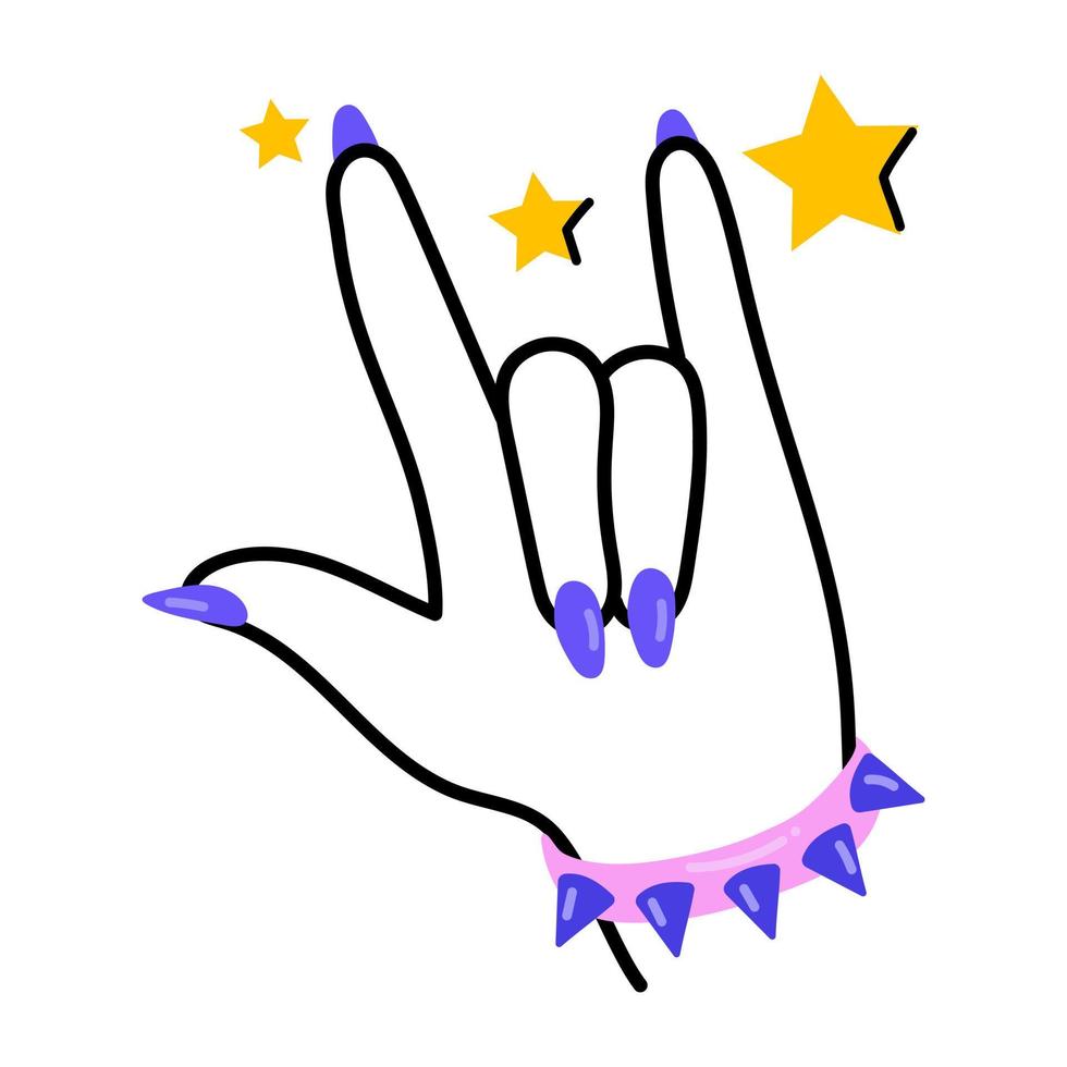 mão feminina mostrando o gesto de rock, ícone plano vetor
