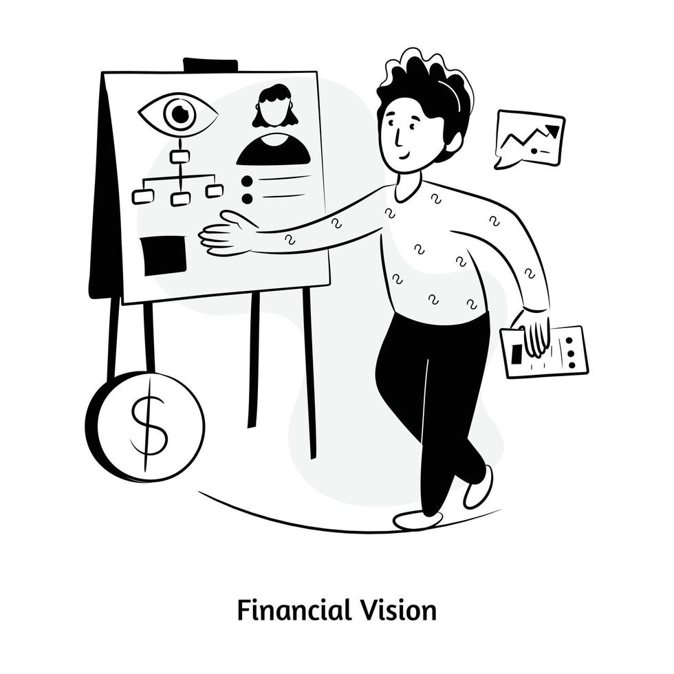 olho de negócios com dólar, ilustração desenhada à mão da visão financeira vetor