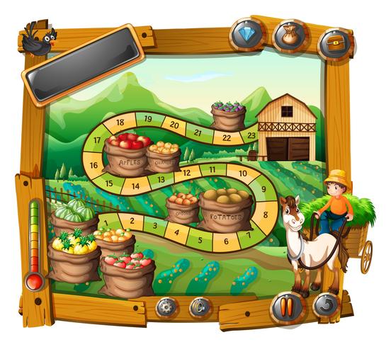 Modelo de jogo com fundo de agricultor e culturas vetor