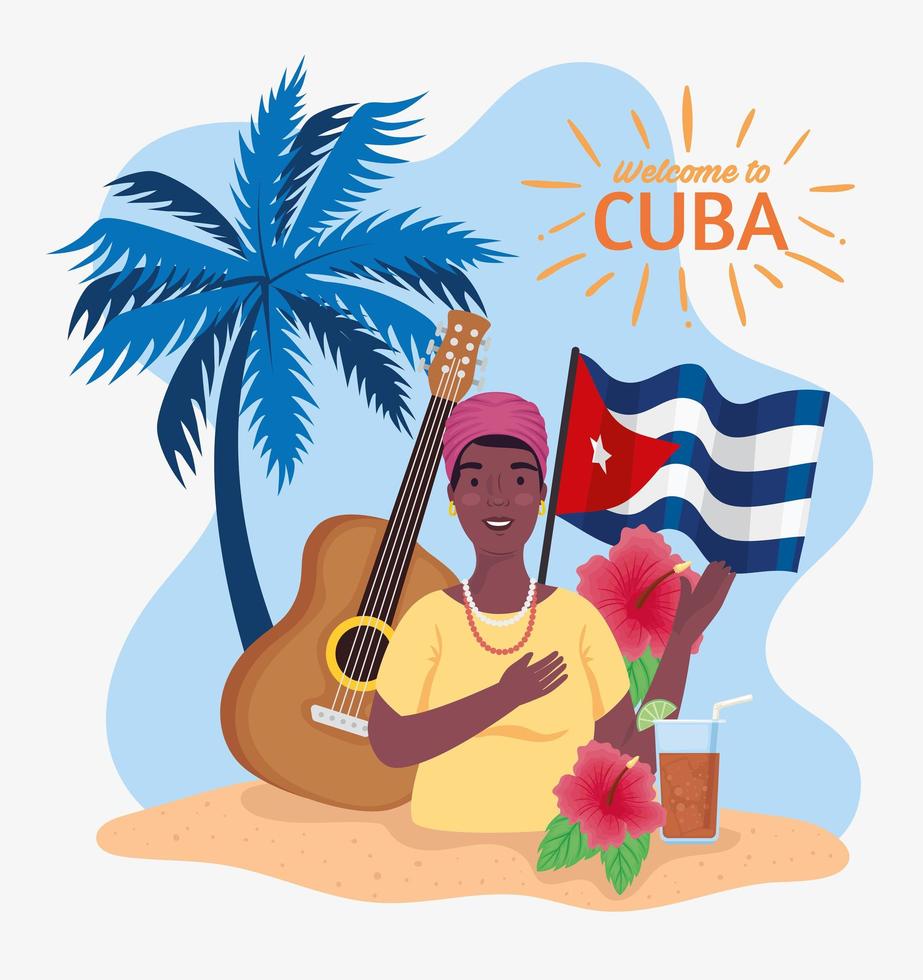 ícones de cuba na praia vetor