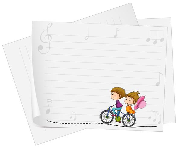 Design de papel com amor casal em bicicleta vetor