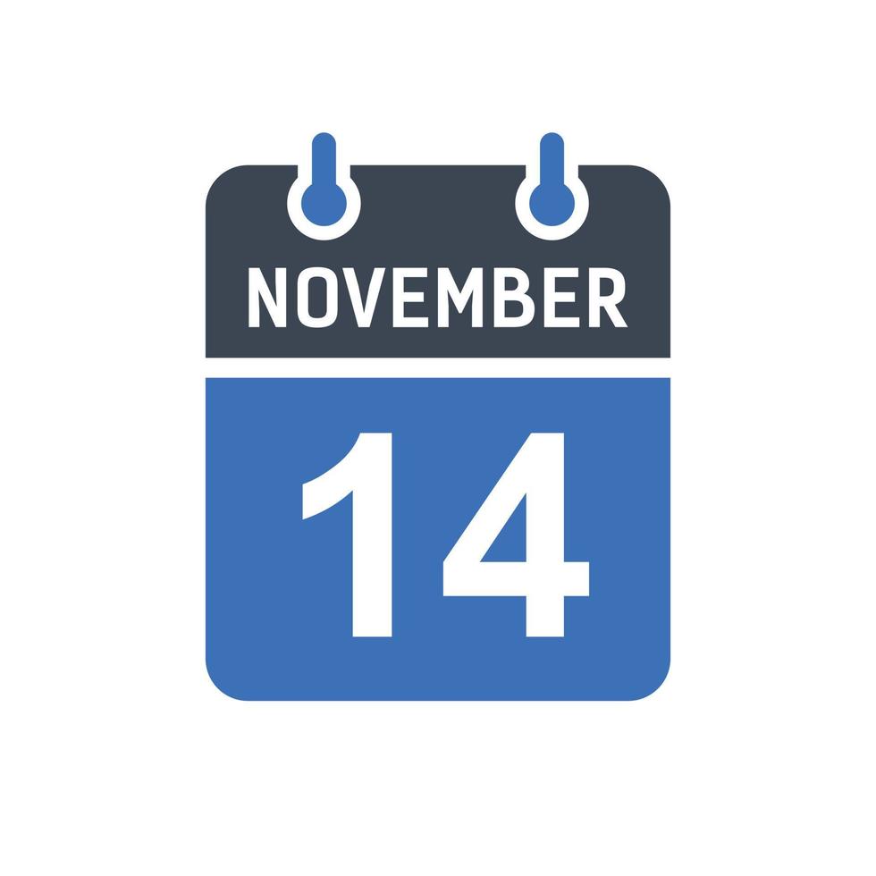 ícone de data do calendário de 14 de novembro vetor