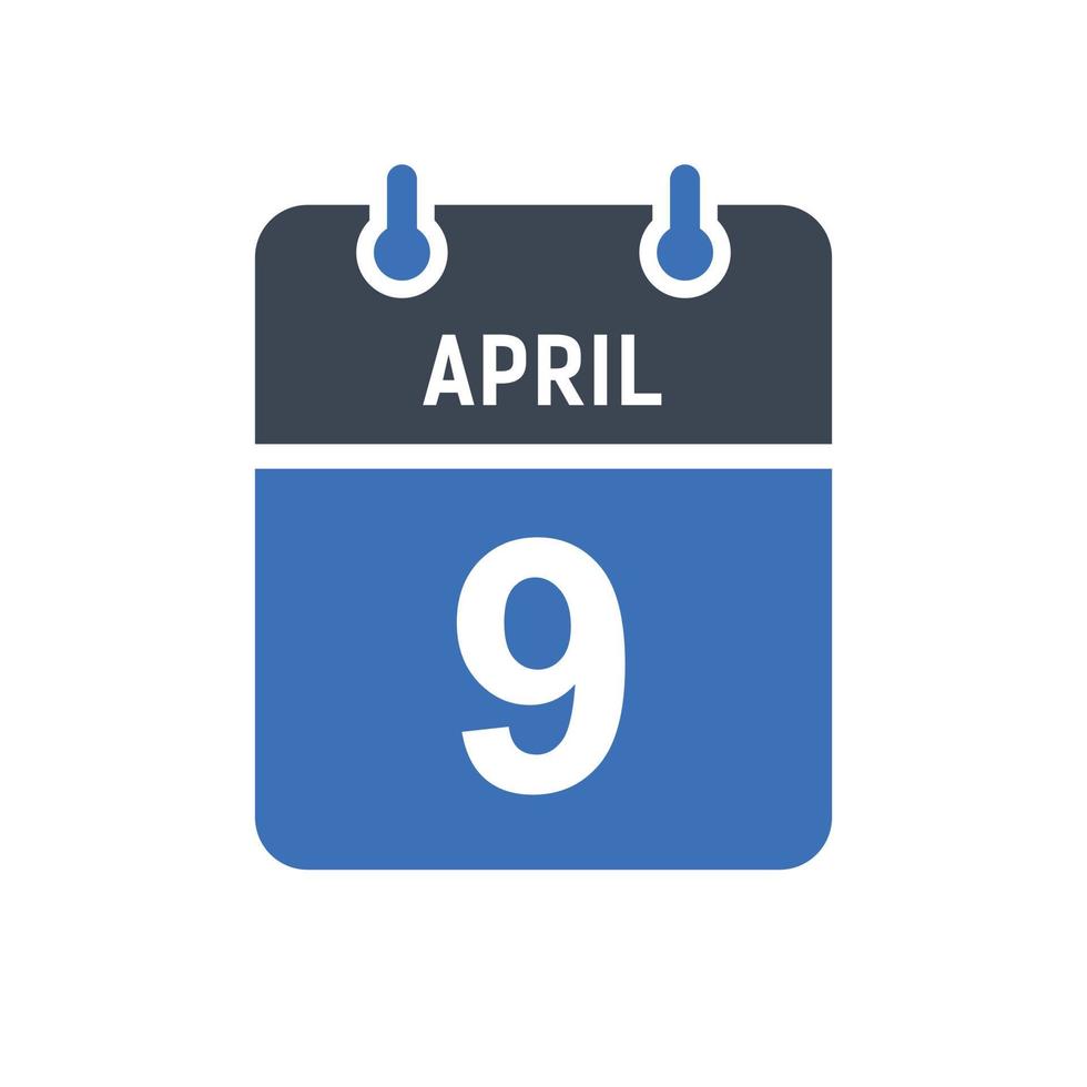 ícone de data do calendário de 9 de abril vetor