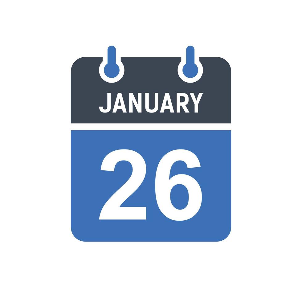 ícone de data do calendário de 26 de janeiro vetor