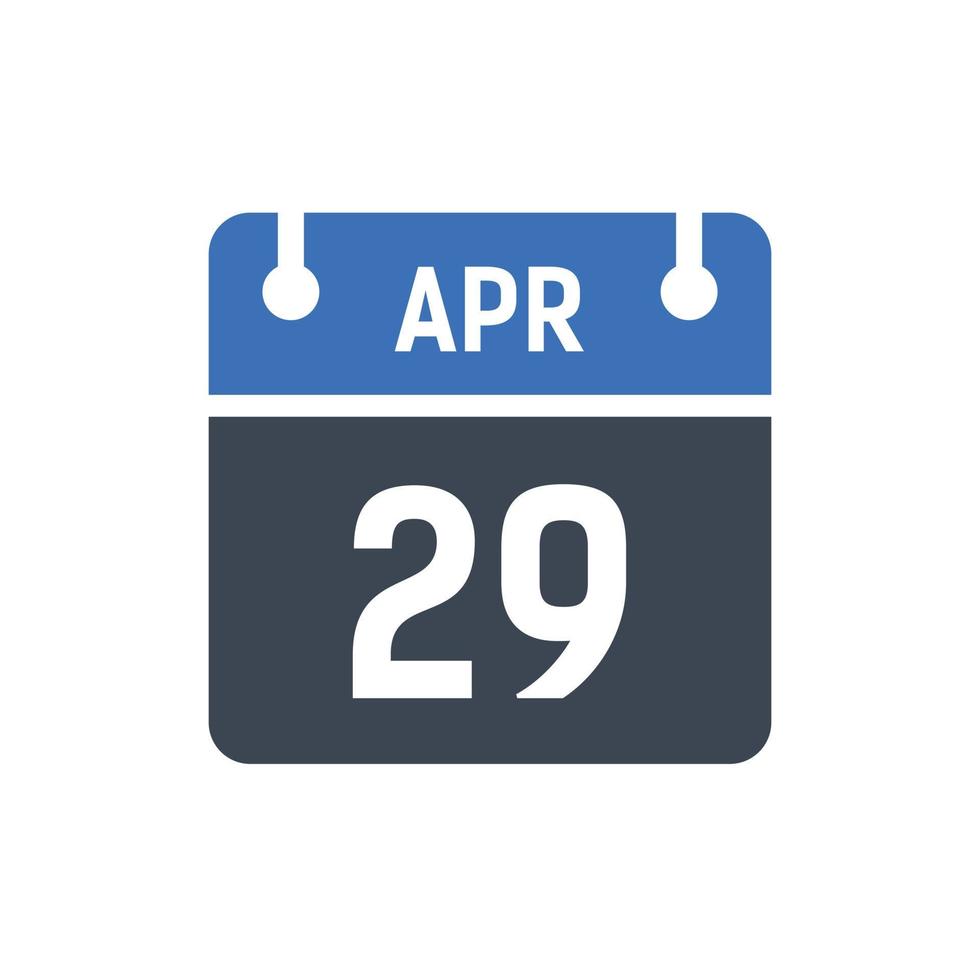ícone de data do calendário de 29 de abril vetor