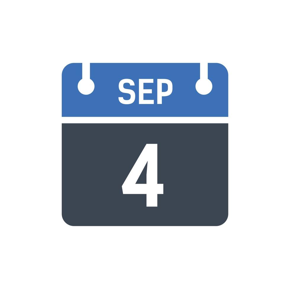 ícone de calendário de 4 de setembro, ícone de data vetor