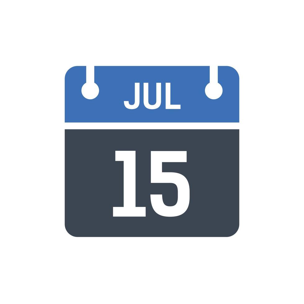 ícone de calendário de 15 de julho, ícone de data vetor