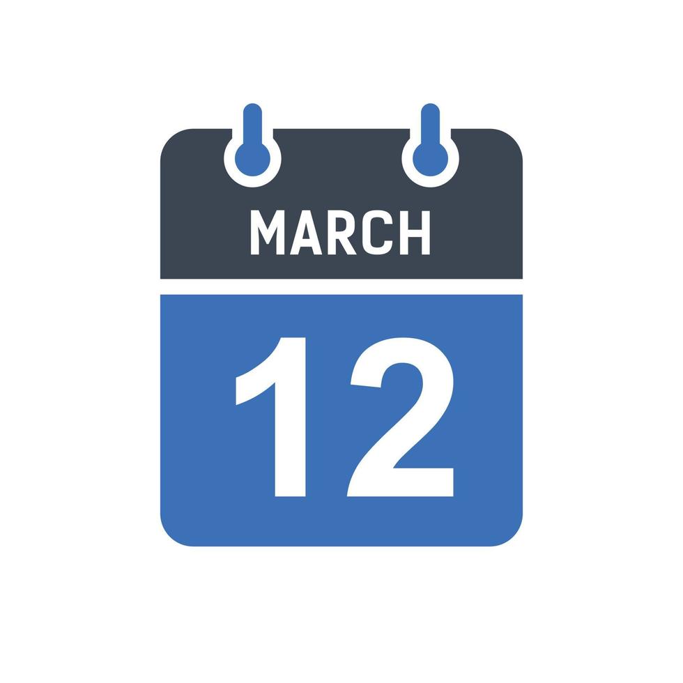 ícone de data do calendário de 12 de março vetor
