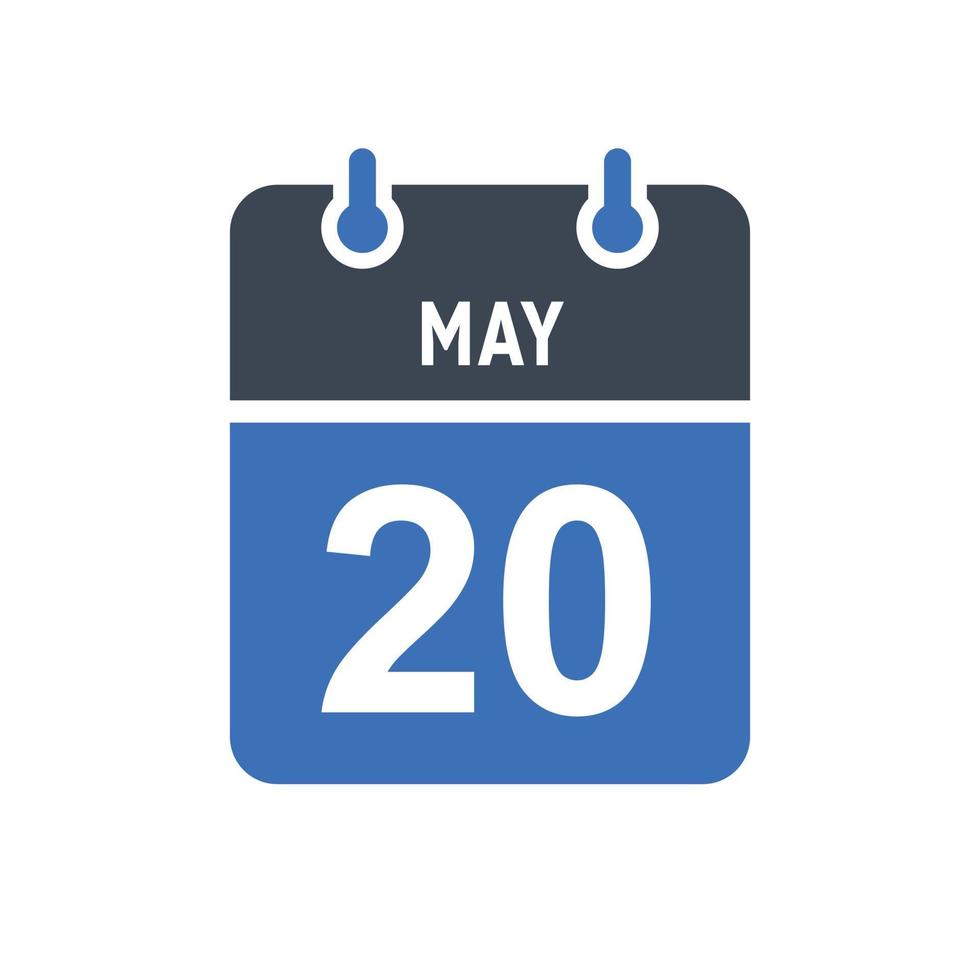 ícone de data do calendário de 20 de maio vetor