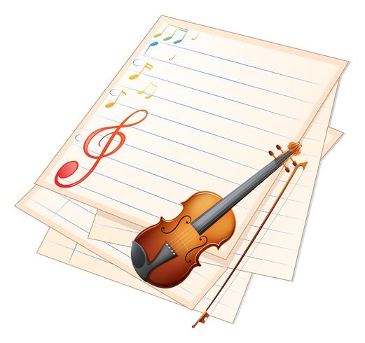 Um papel vazio com um violino e notas musicais vetor
