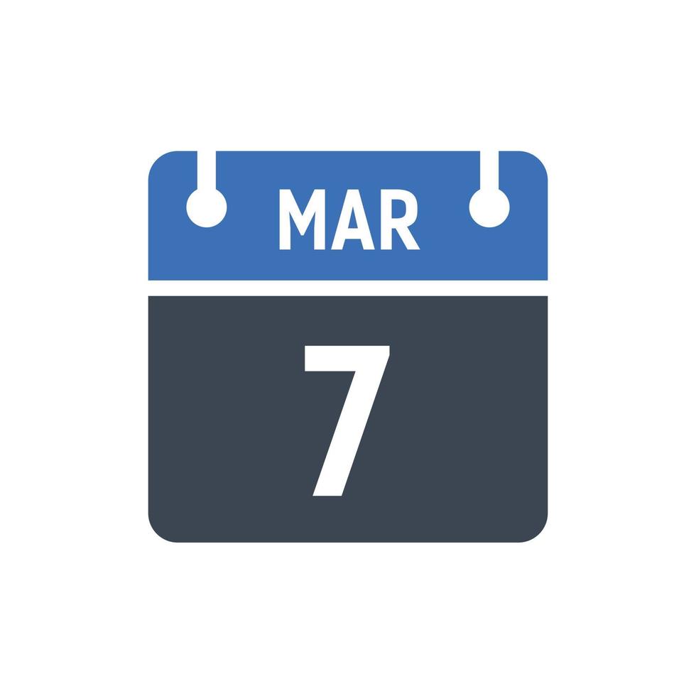 7 de março data do calendário do mês vetor