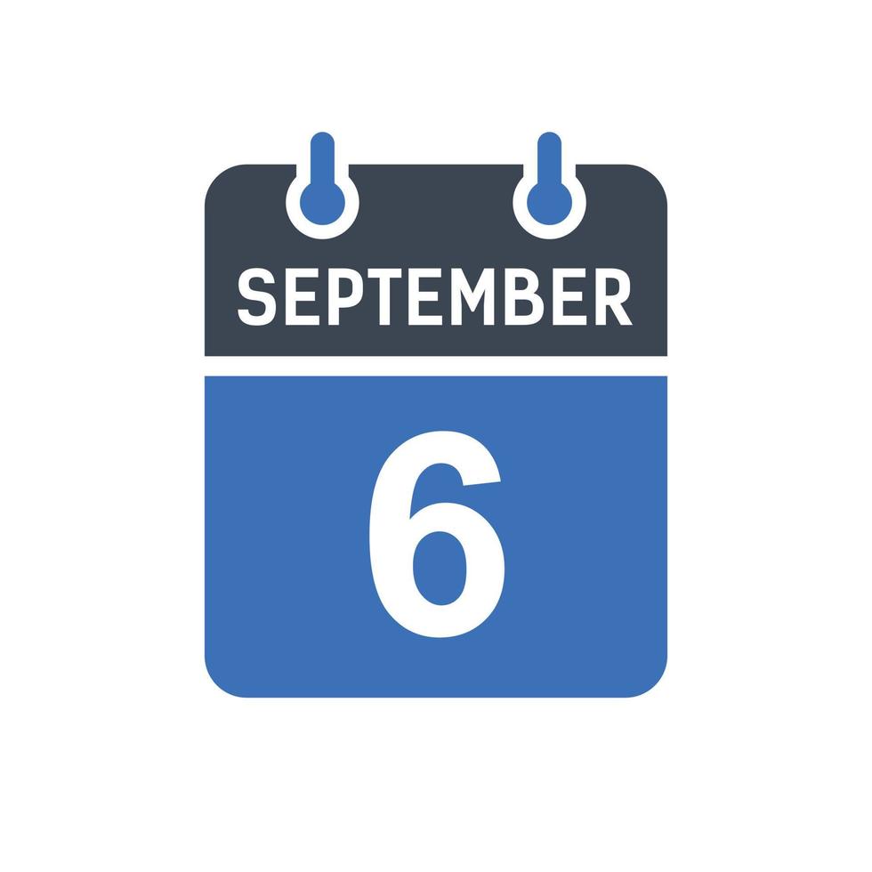 ícone de data do calendário de 6 de setembro vetor