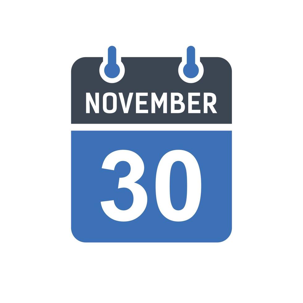ícone de data do calendário de 30 de novembro vetor