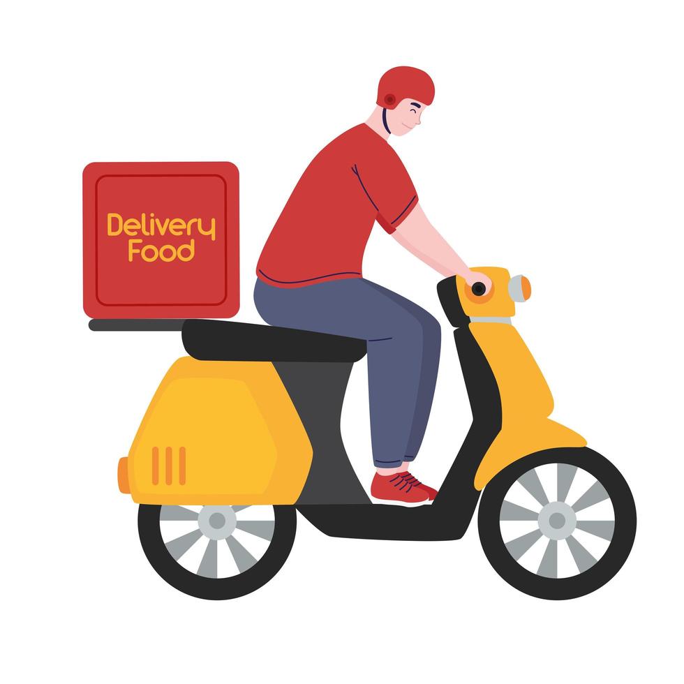 correio de entrega de comida em motocicleta vetor